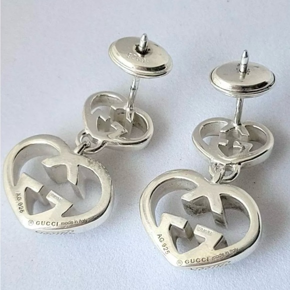 GUCCI Interlocking Heart Earrings 1.5 x 2cm in Silver - Picture 4 of 5